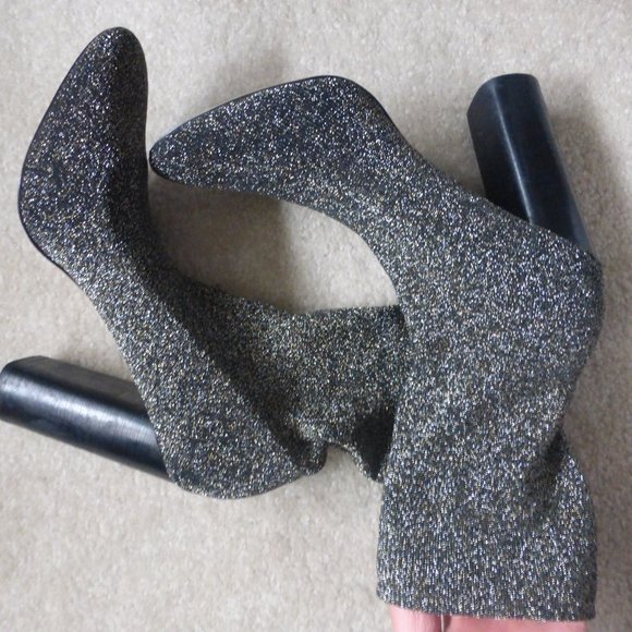 ALDO sparkly black gold soft metallic knit sock mid-ankle boots - Picture 5 of 9